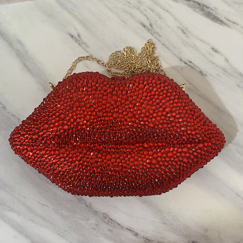 Diamond-embedded Hand-held Party Rhinestone Acrylic Lips Chain Dinner Bag