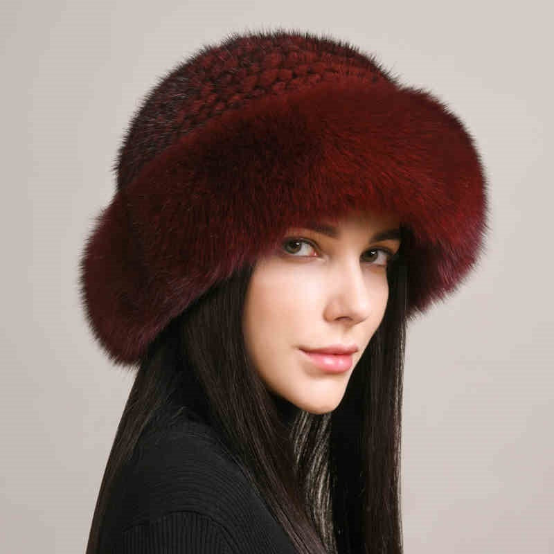 Mink Hair Hat Lady Braided Fur Winter