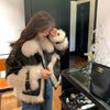 Sense Fox Fur Stitching Leather Coat