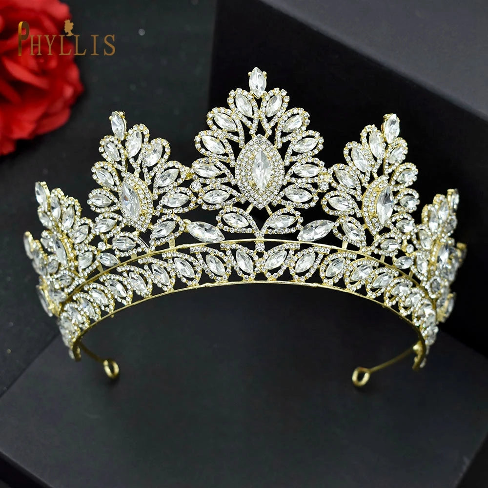 A121 Rhinestone Wedding Crowns Crystal Bridal Hair Accessories Zirconia Women Tiara Baroque Headband Bride Queen Diadem Headwear