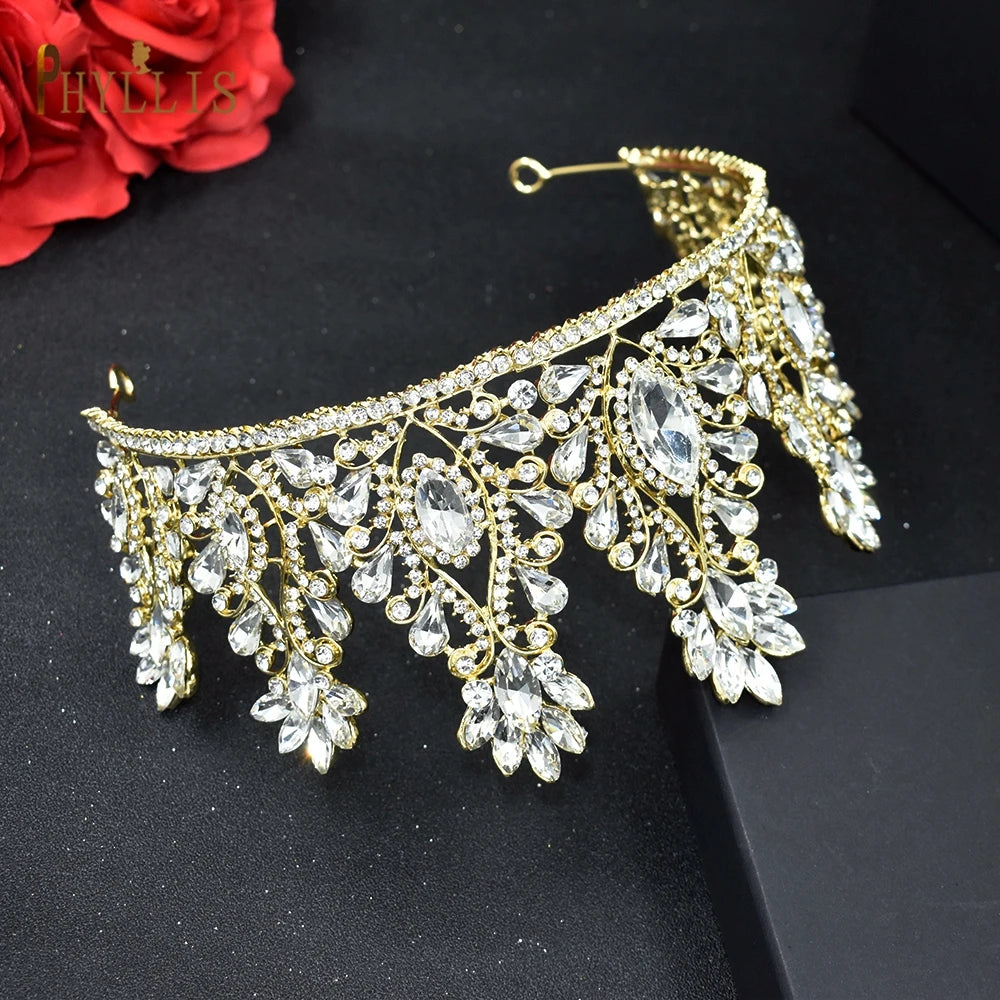 A121 Rhinestone Wedding Crowns Crystal Bridal Hair Accessories Zirconia Women Tiara Baroque Headband Bride Queen Diadem Headwear