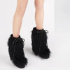 Winter Warming Girls Black Full Wool Fur Thick Heel Short Boots Woman Round Toe 100 mm Hidden Wedge Heel Slip On Snow Boots Lady