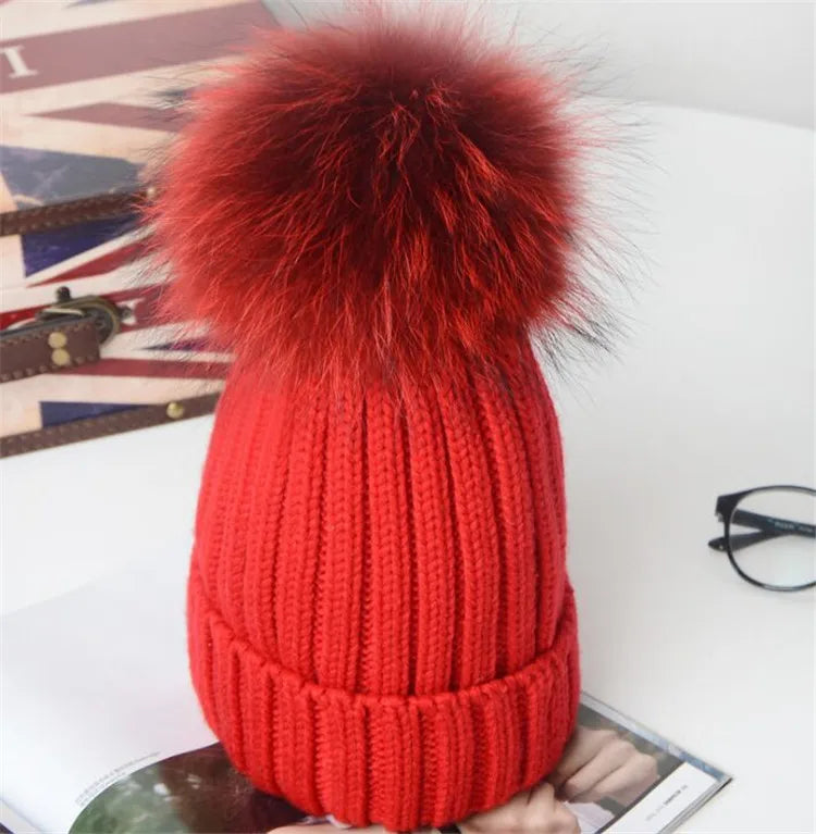Big Real Fur Knitted Beanie