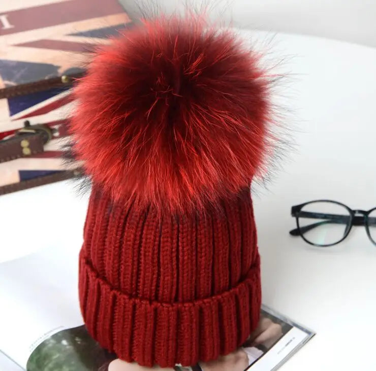 Big Real Fur Knitted Beanie