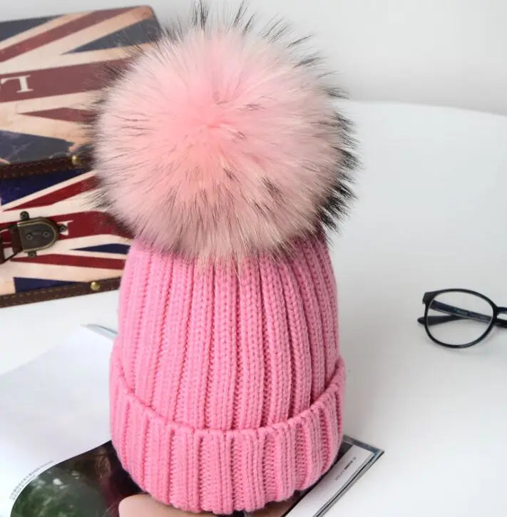 Big Real Fur Knitted Beanie