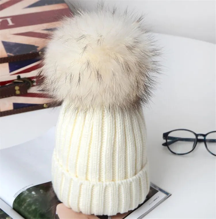 Big Real Fur Knitted Beanie
