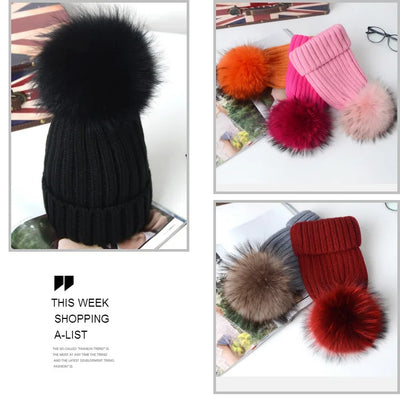 Big Real Fur Knitted Beanie