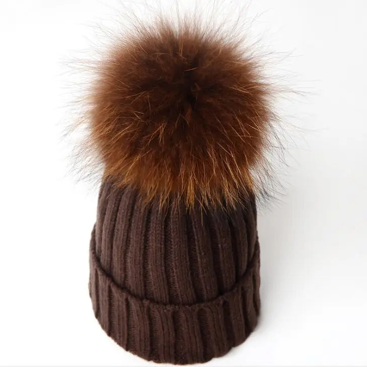 Big Real Fur Knitted Beanie