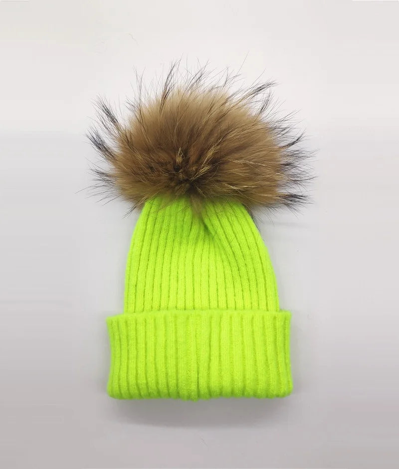 Big Real Fur Knitted Beanie