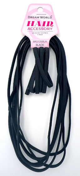 DREAM WORLD HAIR PONYTAIL HOLDER THIN 6PK- BLACK