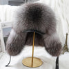 100% Real Silver Fox Fur Bomber Hat Raccoon Fur Real Leather