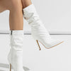 High-quality Pointed Toe Ladies Boots 11CM Stiletto Fashion Women Party Shoes Mid-Calf Boots Side Zipper Pleated High heels 42