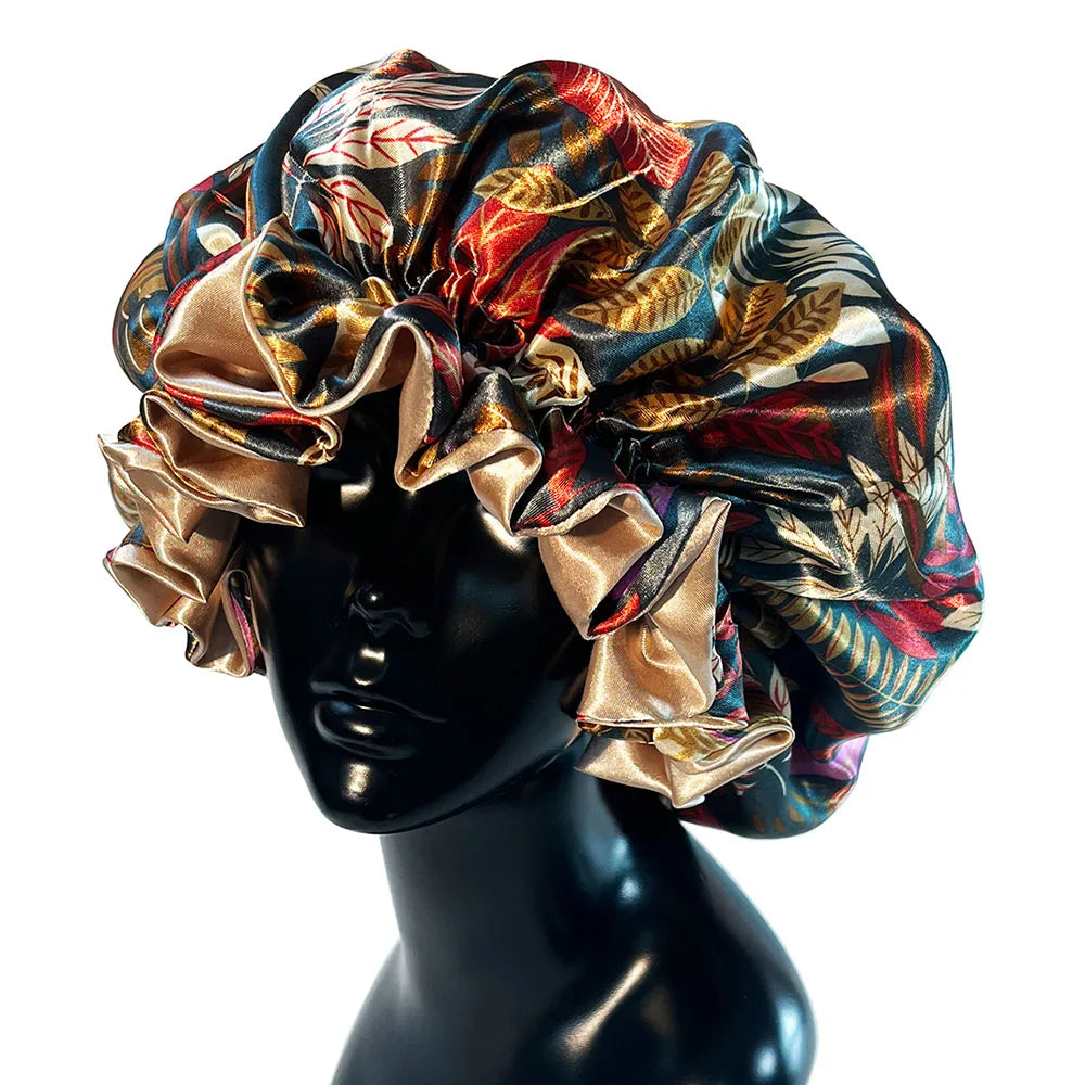 Women Satin Bonnet Cap Double Layer Silk