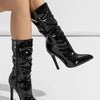 High-quality Pointed Toe Ladies Boots 11CM Stiletto Fashion Women Party Shoes Mid-Calf Boots Side Zipper Pleated High heels 42