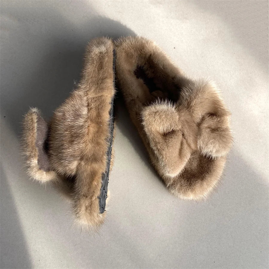 Women's Flats Slippers Female Shoes Ladies Fluffy Flip Flops Real Fur Slippers For Home 2024 Mink Fur Slippers Shoes For Women