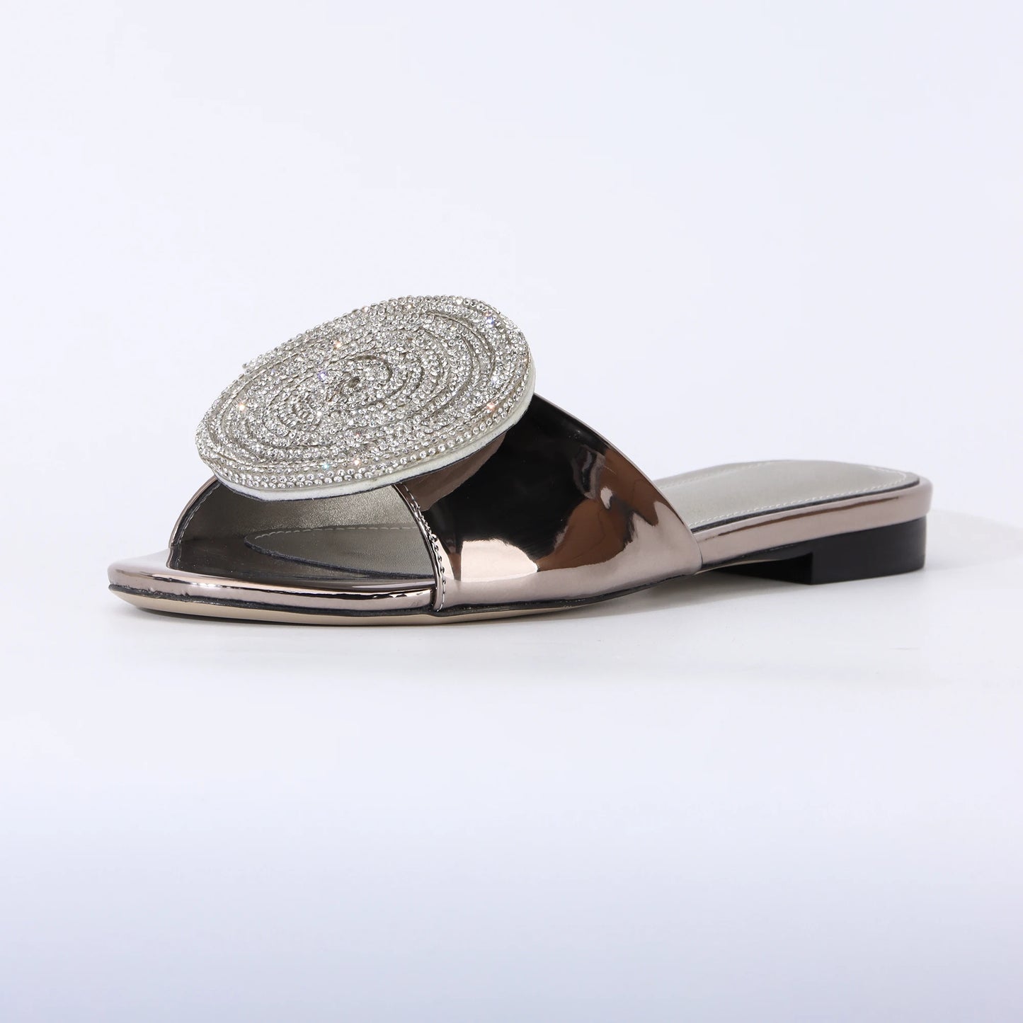 Fashion Design Women Flat Sandals 2023 Summer High Quality Women Gold Rhinestone Modern Slippers For Wedding Dress Party Shoes