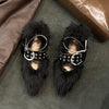 Aneikeh Spring/Autumn Fashion Flock High Heels Shoes For Women Shallow Pumps FEATHER Pointed Toe Women Shoes Sweet Buckle Strap