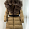Long Winter Coat. Real Big Fox Fur Collar Belt Loose Puffer