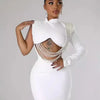 Waist and Back Exposed White Sexy Pearl Pendant Slim Dress