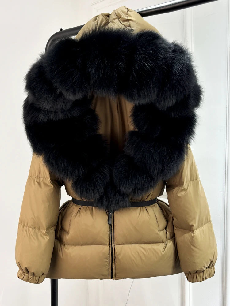 Real Fox Fur Puffer Hooded Coat. Thick Warm Waterptoof
