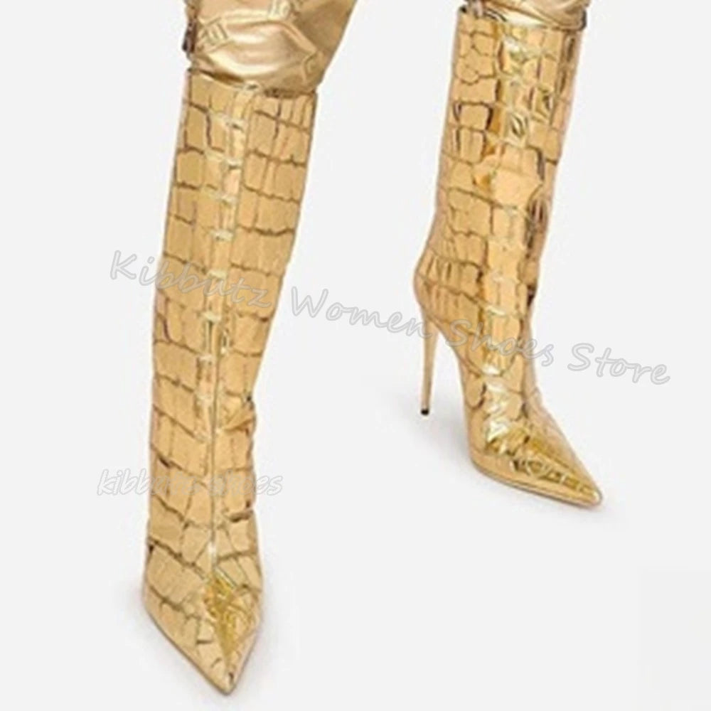 Zebra Print Knee High Boots Genuine Leather Mixed Color Slip-On Elegant Concise Fashion Women Shoes New Pointed Toe Thin Heels