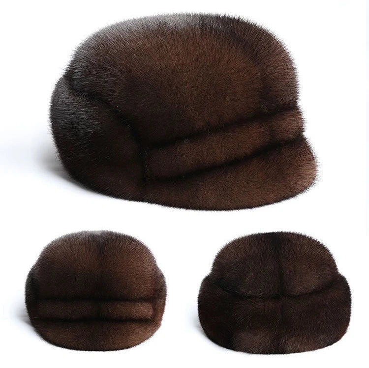Winter Thickened Genuine Mink Fur Bomber Hat For Man Black/Brown Tag Elderly Ear Warm Chapeau Motorcycle Russian Style Mink Caps