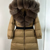 Long Winter Coat. Real Big Fox Fur Collar Belt Loose Puffer