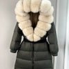 Long Winter Coat. Real Big Fox Fur Collar Belt Loose Puffer