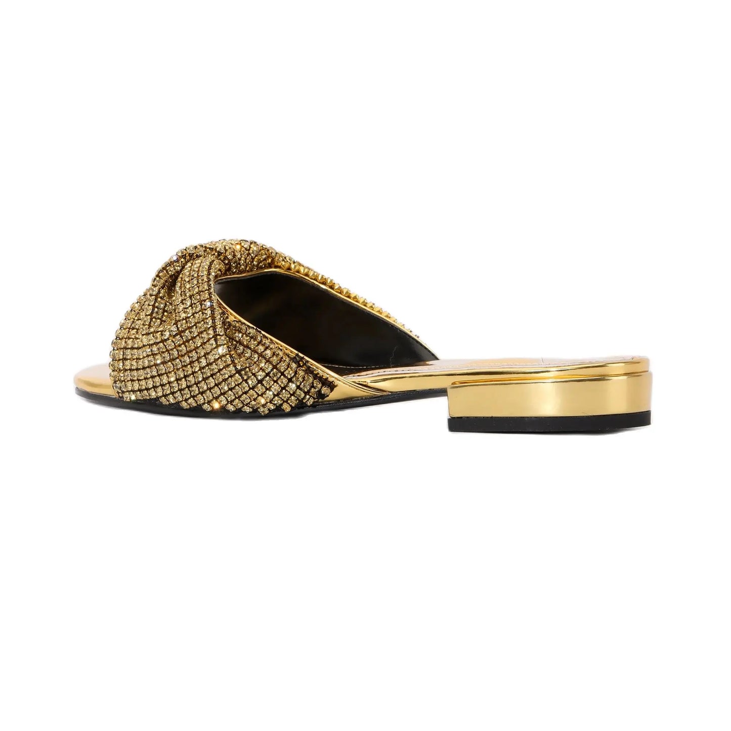 Fashion Design Women Flat Sandals 2023 Summer High Quality Women Gold Rhinestone Modern Slippers For Wedding Dress Party Shoes