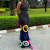 Sexy Hollow Patchwork Colorful Dot Long Dresses Elegant Women O Neck Slim A-Line Party Dress Spring Summer Sleeveless Maxi Dress