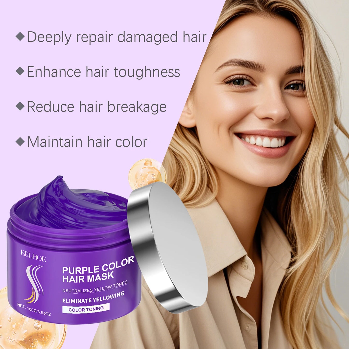 Purple Keratin Hair Mask Fast Repair for Dry Frizz Damaged Hair
