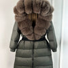 Long Winter Coat. Real Big Fox Fur Collar Belt Loose Puffer