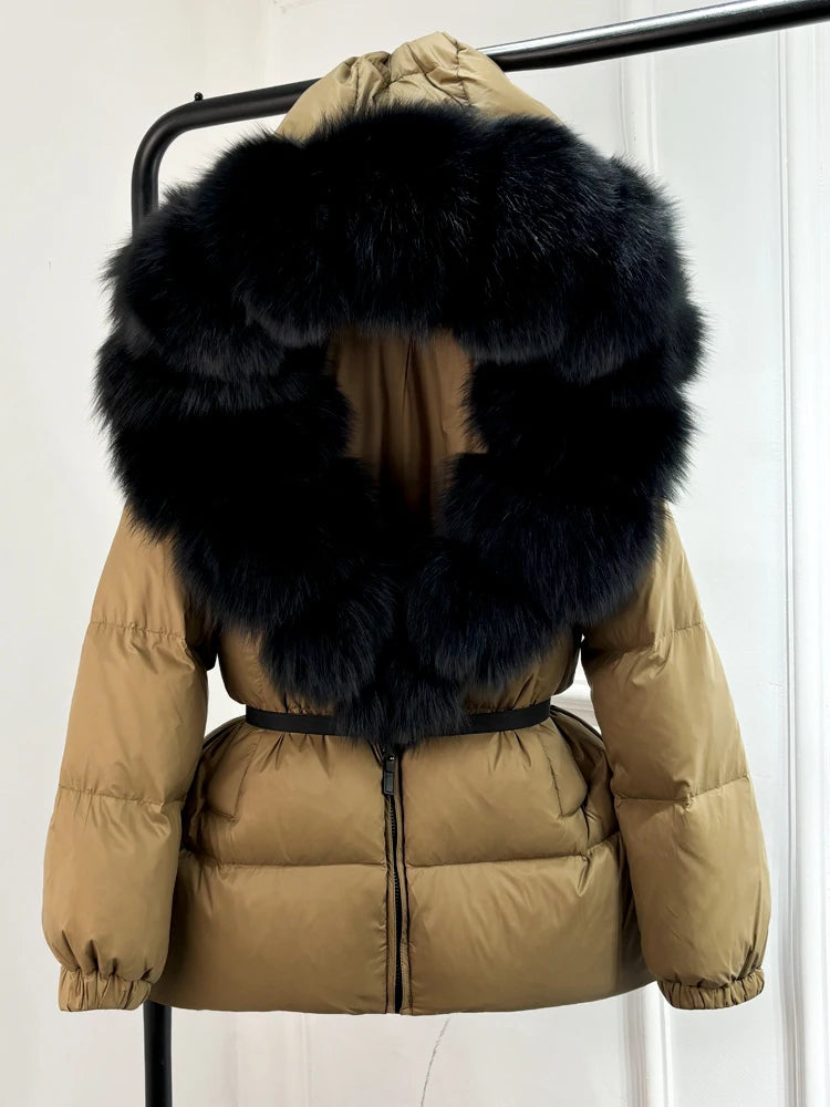 Real Fox Fur Puffer Hooded Coat. Thick Warm Waterptoof
