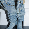 Denim Pants Boots Pointy Toe Pleated Over The Knee Boots for Women Winter 2024 Casual Rivet Pocket Decor Patchwork Luxury Shoes