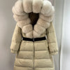 Long Winter Coat. Real Big Fox Fur Collar Belt Loose Puffer