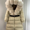 Long Winter Coat. Real Big Fox Fur Collar Belt Loose Puffer