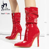 High-quality Pointed Toe Ladies Boots 11CM Stiletto Fashion Women Party Shoes Mid-Calf Boots Side Zipper Pleated High heels 42