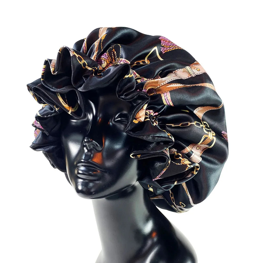 Women Satin Bonnet Cap Double Layer Silk