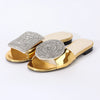 Fashion Design Women Flat Sandals 2023 Summer High Quality Women Gold Rhinestone Modern Slippers For Wedding Dress Party Shoes