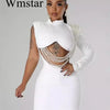 Waist and Back Exposed White Sexy Pearl Pendant Slim Dress
