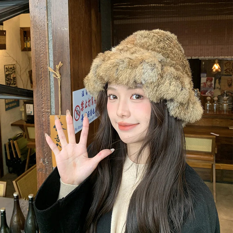 New Real Soft Natural Rabbit Fur Hats