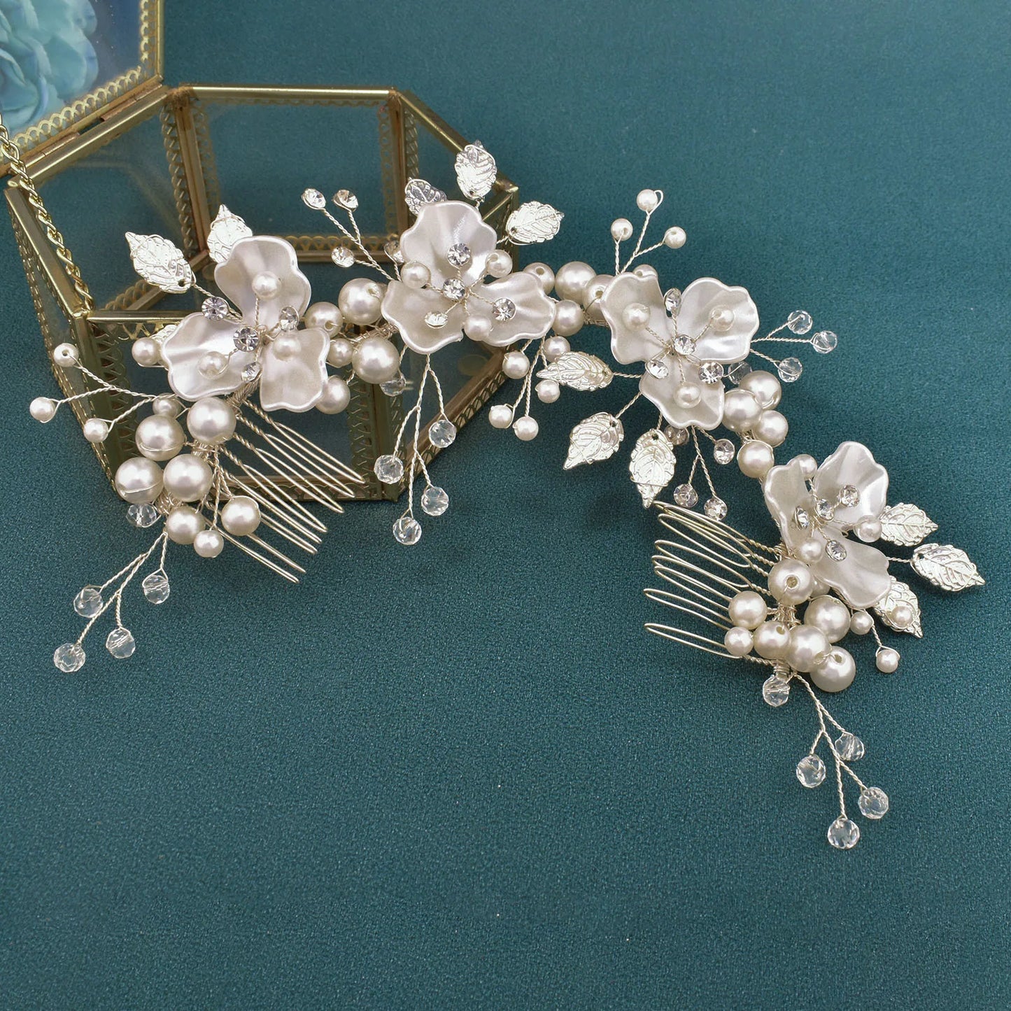 DZ099 Vintage Bridal Hair Accessories Shiny Rhinestones Handmade Women Tiara Leaves Wedding Hair Comb Flower Bridal Hairpins