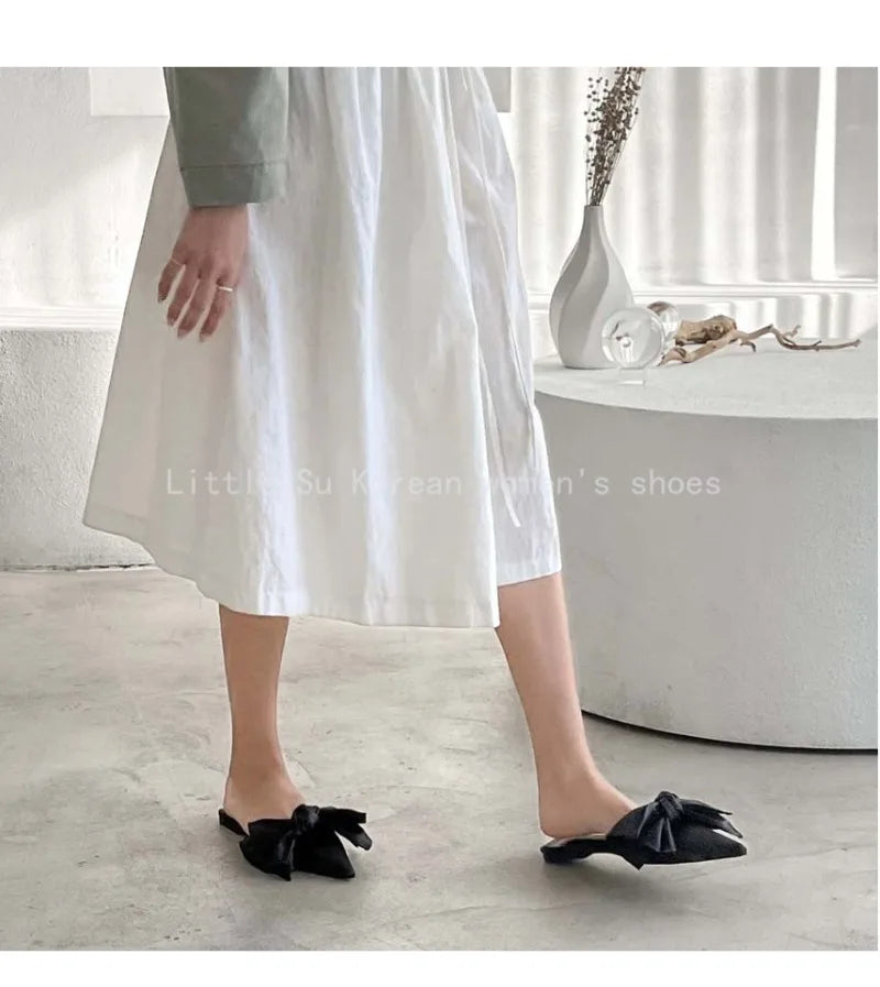 2024 Fashion Women Slippers Women Pointed Toe Bowtie Slippers Woman Slip-on Summer Ladies Shoes Sandals