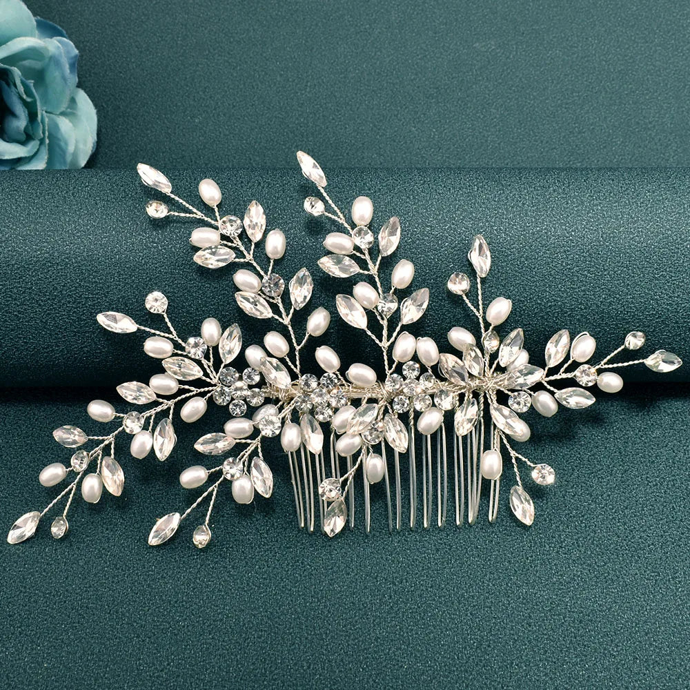 DZ099 Vintage Bridal Hair Accessories Shiny Rhinestones Handmade Women Tiara Leaves Wedding Hair Comb Flower Bridal Hairpins
