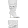 European and American Autumn and Winter High-heeled Knee Length Pleated Boots, Fashionable Pointed Sleeve, Plus Size for Women
