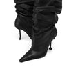 European and American Autumn and Winter High-heeled Knee Length Pleated Boots, Fashionable Pointed Sleeve, Plus Size for Women