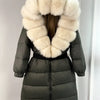 Long Winter Coat. Real Big Fox Fur Collar Belt Loose Puffer