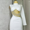 Waist and Back Exposed White Sexy Pearl Pendant Slim Dress