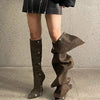 High Heel Long Boots for Women Botte Winter Boots Shoes Botas Mujer Thin Heeled Pointed Denim Metal Button Shoe Zapatos De Mujer