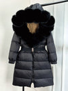 Long Winter Coat. Real Big Fox Fur Collar Belt Loose Puffer